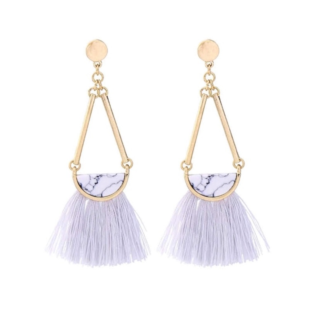 Gray Tassel Marble Stone Statement Earrings - Picture 3 of 4